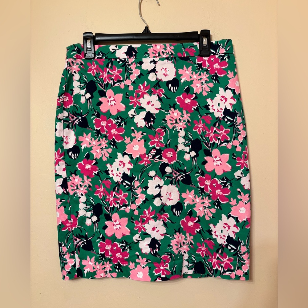 J. Crew Pink and green Floral Pencil Skirt